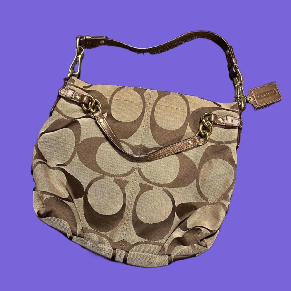 Coach 24CM Signature Khaki Brown Duffle Shoulder Bag Handbag F15067 Leather - Picture 2 of 16